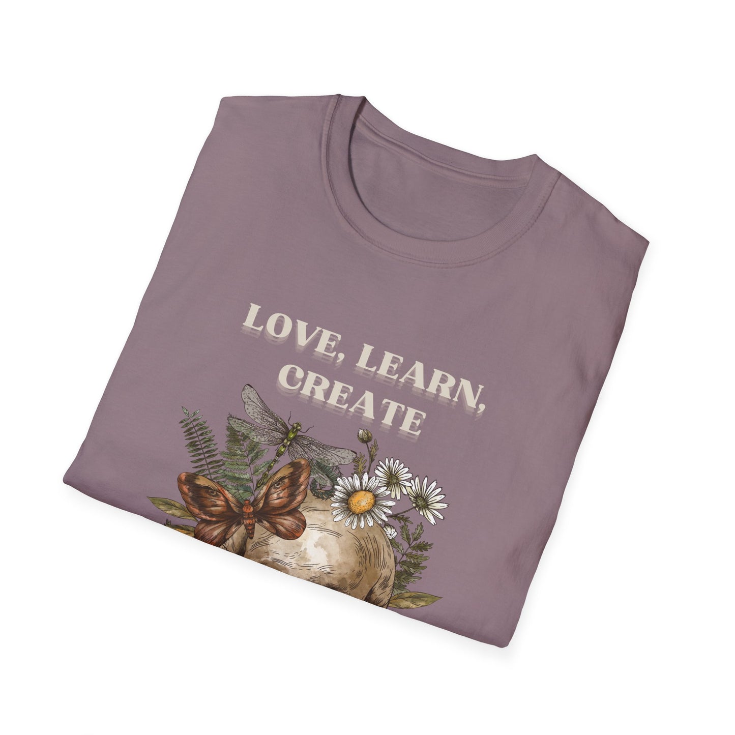 Skull Floral T-Shirt - Love Learn Create - Boho Style Tee, Unisex Graphic Shirt, Alternative Fashion, Gift for Art Lovers, Everyday Wear
