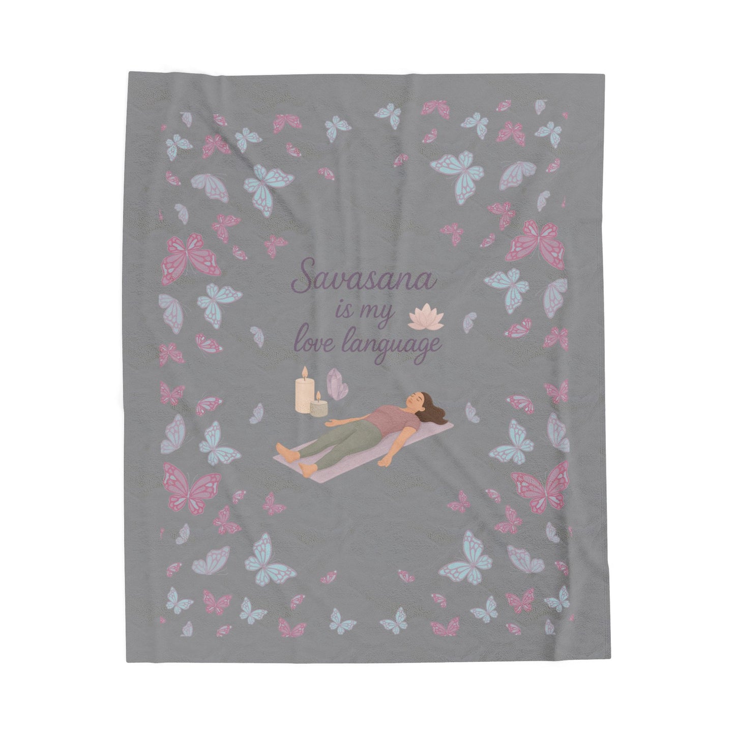Savasana Plush Blanket - Cozy Velveteen Blanket for Yoga Lovers, Meditation Throw, Butterfly Print, Gift for Relaxation, Self-Care Must-Have