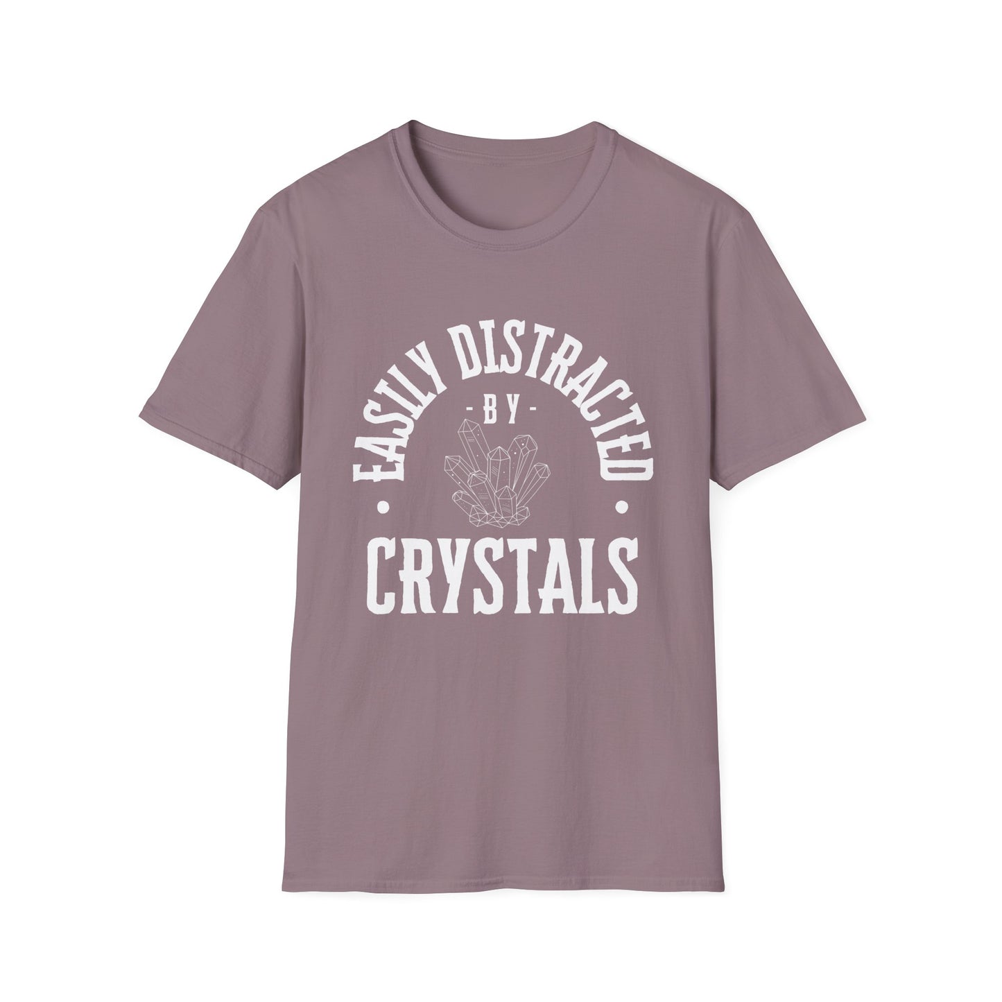 Easily Distracted by Crystals T-Shirt, Unisex Softstyle Tee, Gift for Crystal Lovers, Boho Fashion, Cute Quartz Apparel