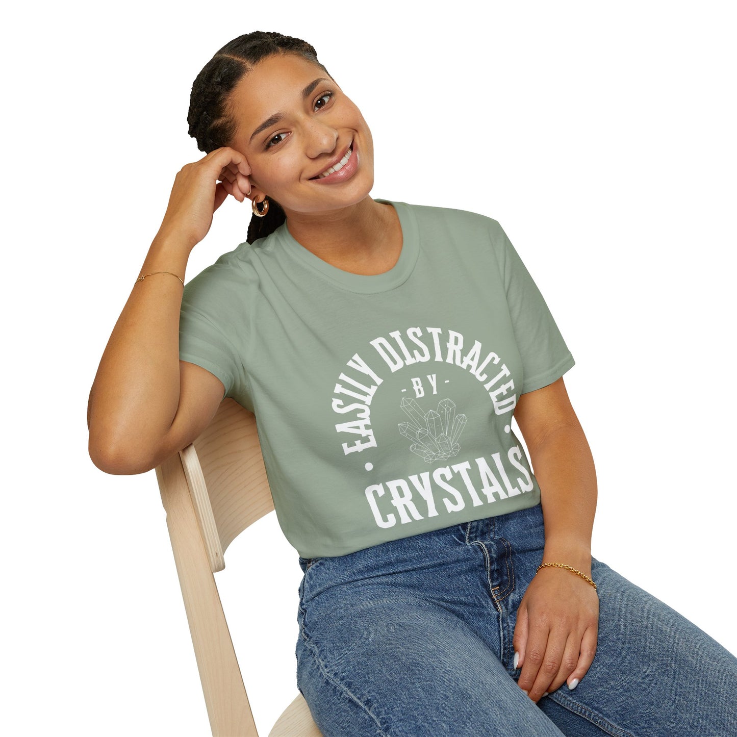 Easily Distracted by Crystals T-Shirt, Unisex Softstyle Tee, Gift for Crystal Lovers, Boho Fashion, Cute Quartz Apparel