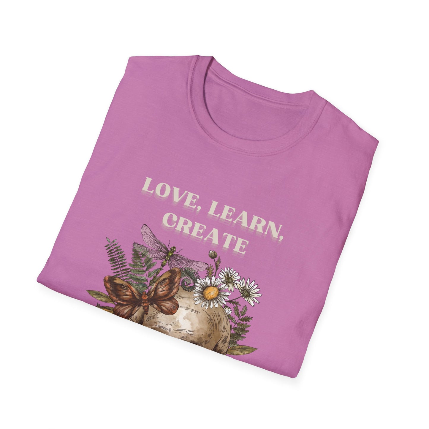 Skull Floral T-Shirt - Love Learn Create - Boho Style Tee, Unisex Graphic Shirt, Alternative Fashion, Gift for Art Lovers, Everyday Wear