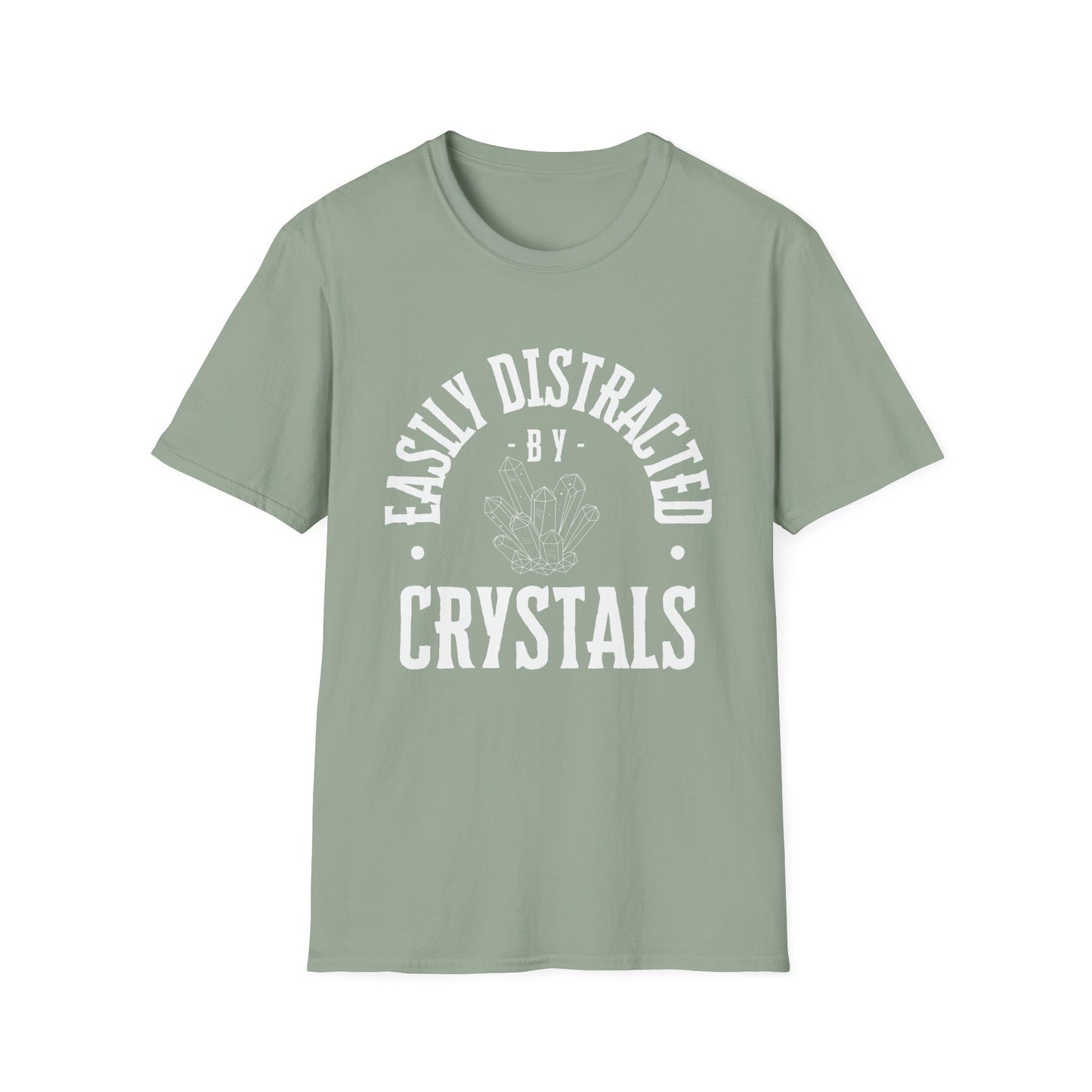 Easily Distracted by Crystals T-Shirt, Unisex Softstyle Tee, Gift for Crystal Lovers, Boho Fashion, Cute Quartz Apparel