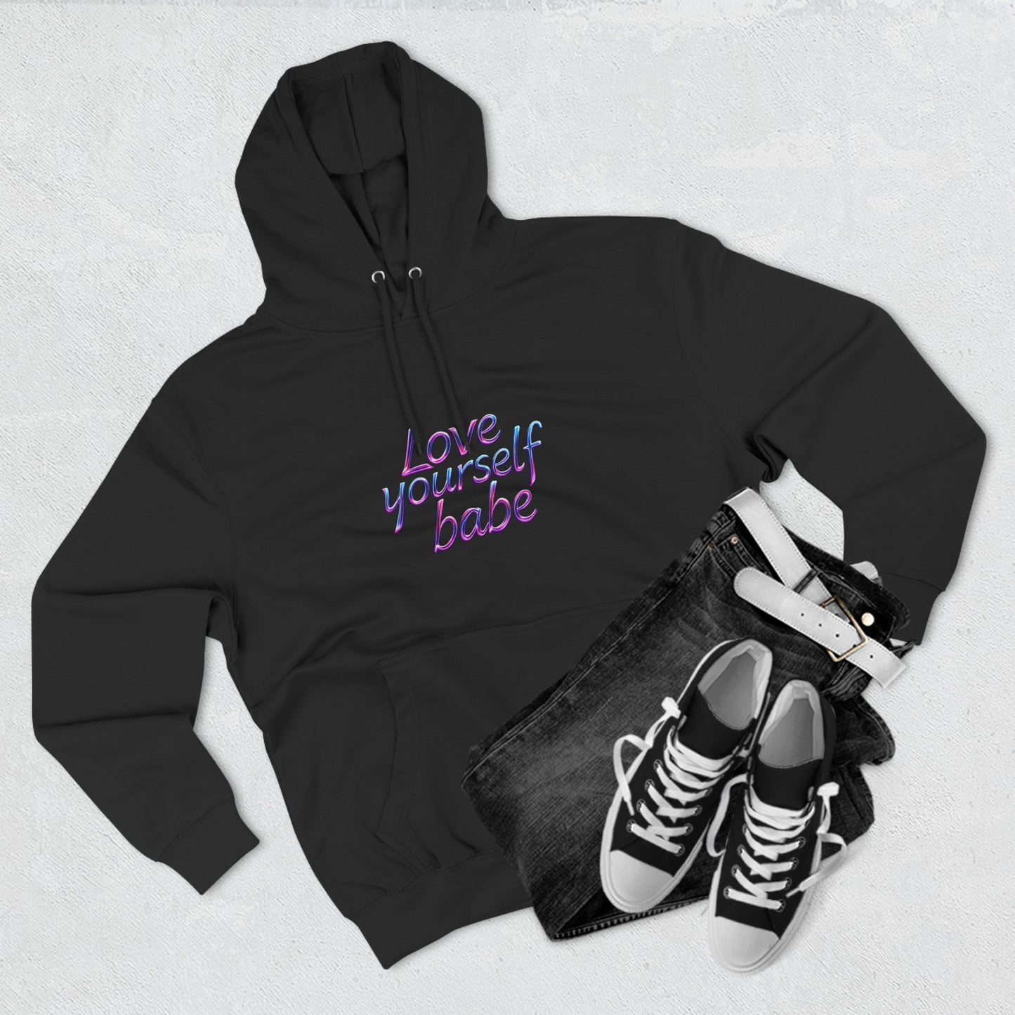 Love Yourself Babe Fleece Hoodie - Cozy Motivational Apparel