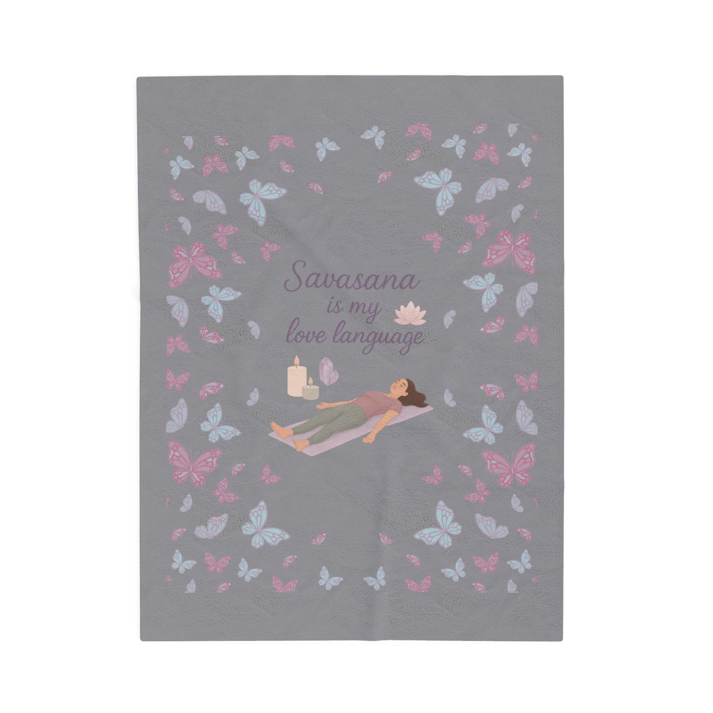 Savasana Plush Blanket - Cozy Velveteen Blanket for Yoga Lovers, Meditation Throw, Butterfly Print, Gift for Relaxation, Self-Care Must-Have