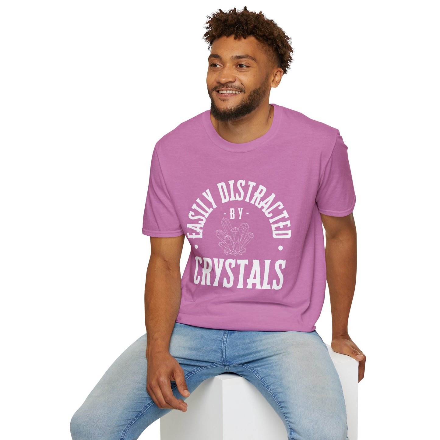 Easily Distracted by Crystals T-Shirt, Unisex Softstyle Tee, Gift for Crystal Lovers, Boho Fashion, Cute Quartz Apparel